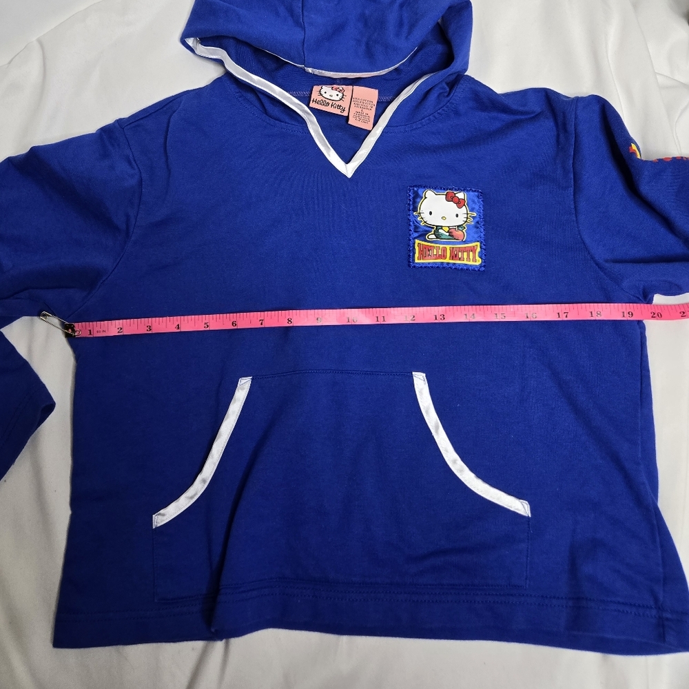VINTAGE Hello Kitty Y2K Sanrio blue boxy crop hoodie sweatshirt top RARE M/L‎ - Picture 8 of 9